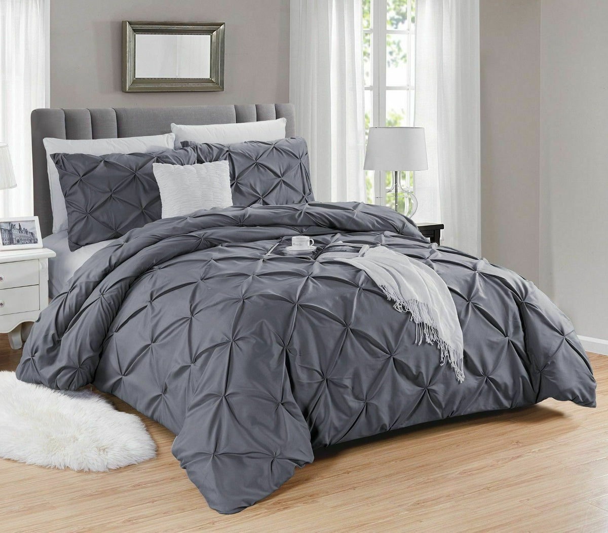 Charcoal Grey Pin tuck Duvet Cover 100 Egyptian Cotton Bedding Sets Threadnine