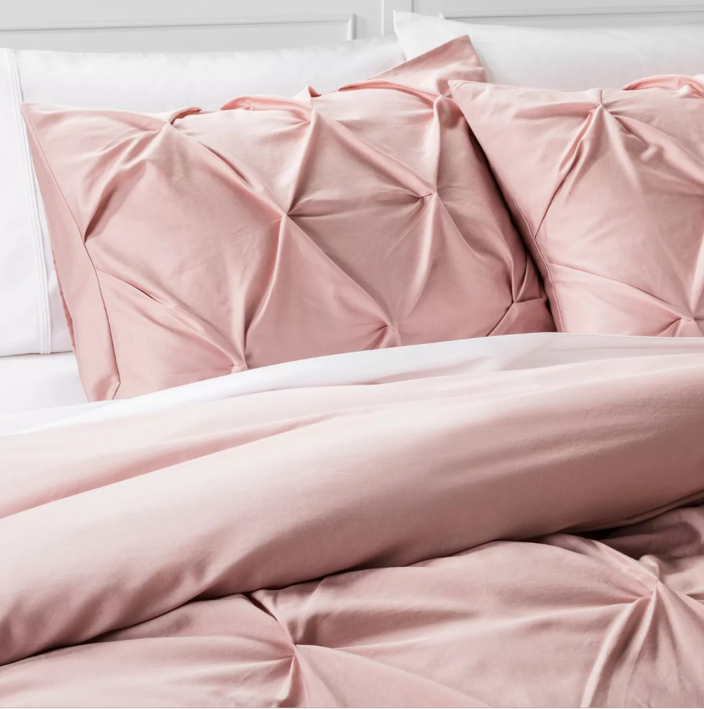 Dusky Pink Pintuck Duvet Cover with Pillow Cases 100% Cotton Sets Double King Super King Sizes - Threadnine
