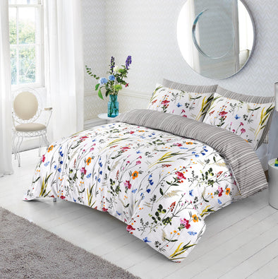 Flowers Multi Coloured Bedding Duvet Cover Set 100% Cotton 200 Thread Count Quilt Covers Double King Super King Bed Size - Threadnine