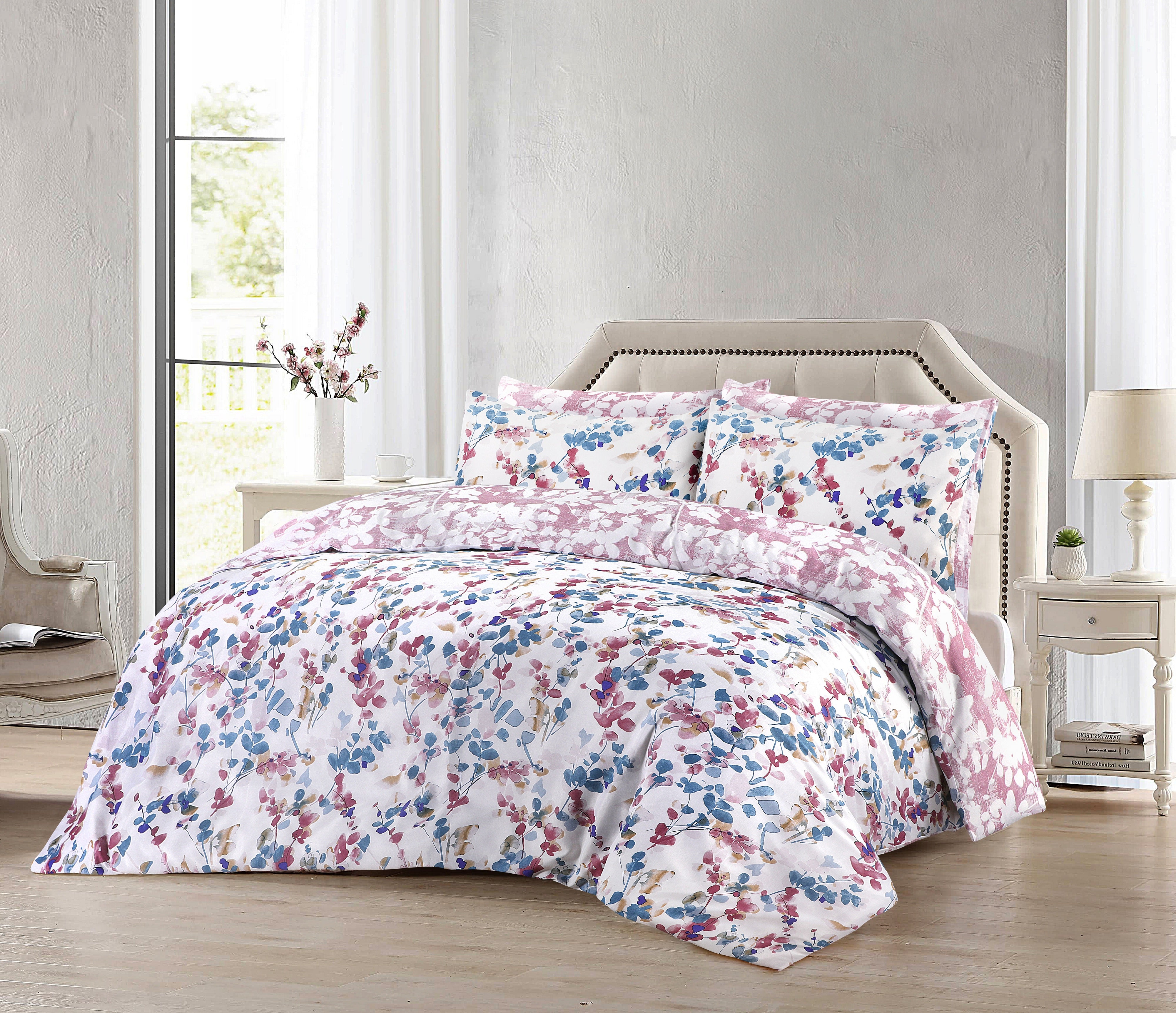 Floral Blossom Pink Duvet Cover 100% Cotton Bedding Sets 200 Thread Co –  Threadnine