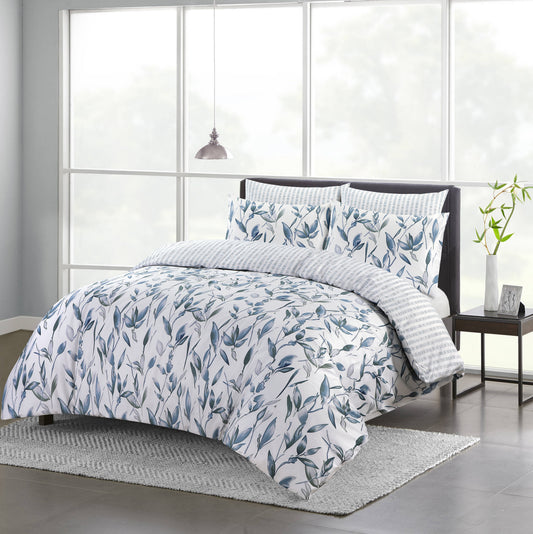 Vintage Blue Printed Duvet Cover Set 100% Cotton Reversible Bedding Sets Double King Size - Threadnine