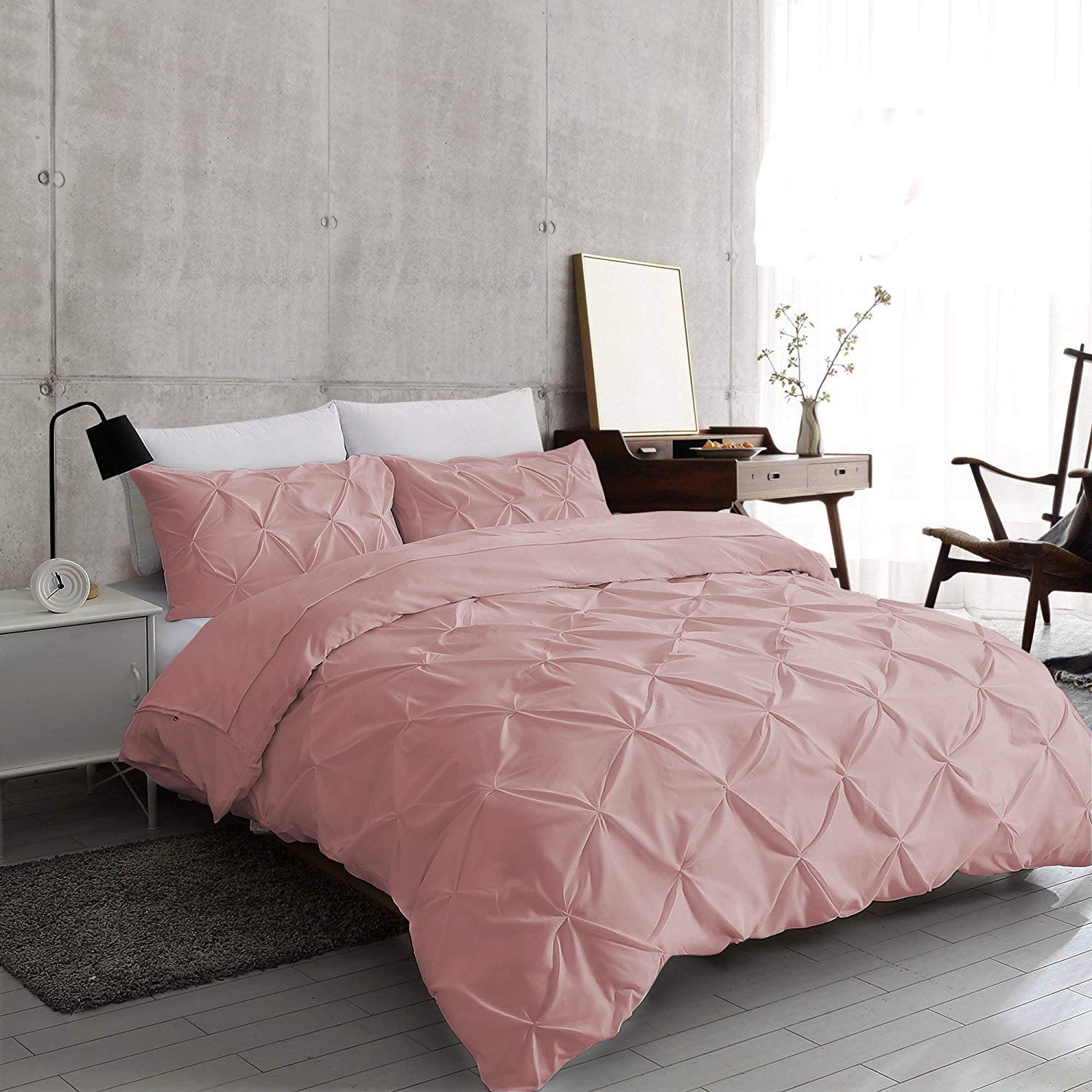 Dusky Pink Pintuck Duvet Cover with Pillow Cases 100% Cotton Sets Double King Super King Sizes - Threadnine