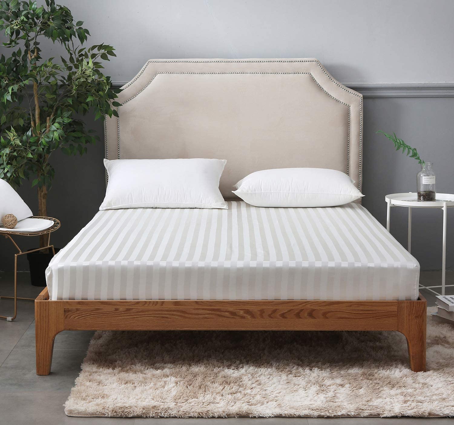 600 Thread Count Stripe Duvet Cover with Pillowcase Bedding Set Double King Super King Size - Threadnine