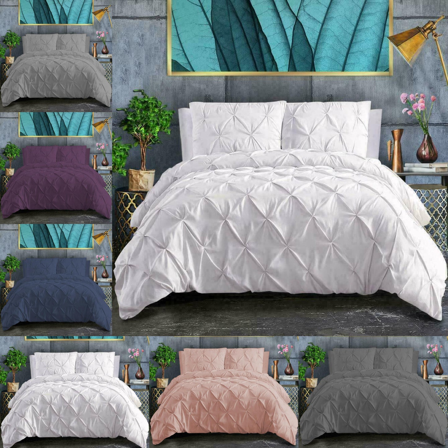 Pin Tuck Duvet Cover with Pillowcases 100% Cotton Bedding Set Single Double King Super King Sizes - Threadnine