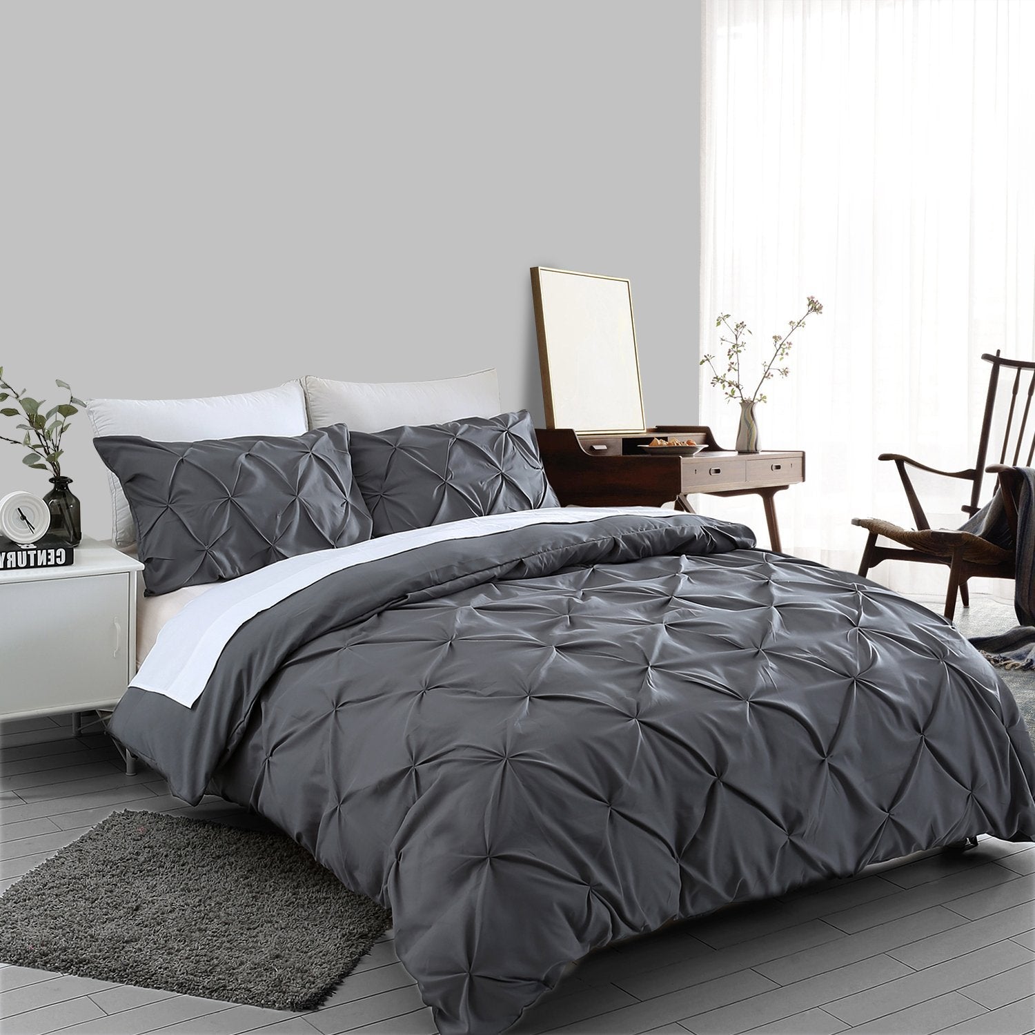 Charcoal Grey Pin tuck Duvet Cover 100% Egyptian Cotton Bedding Sets –  Threadnine