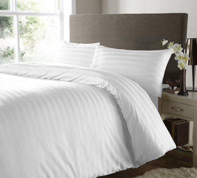 600 Thread Count Satin Stripe White Duvet Cover with Pillowcases 100% Egyptian Cotton Bedding Set - Threadnine