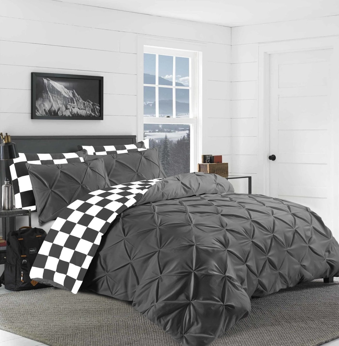Charcoal Grey Pin tuck Duvet Cover 100% Cotton Bedding Sets Single Double King Super King Sizes - Threadnine
