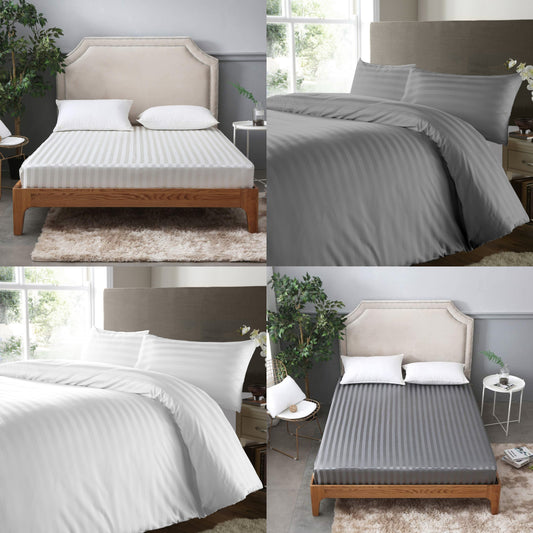 600 Thread Count Stripe Duvet Cover with Pillowcase Bedding Set Double King Super King Size - Threadnine