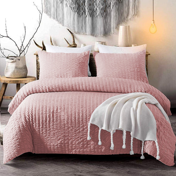 Seersucker Duvet Cover with Pillowcases 100% Egyptian Cotton Bedding Sets - Threadnine