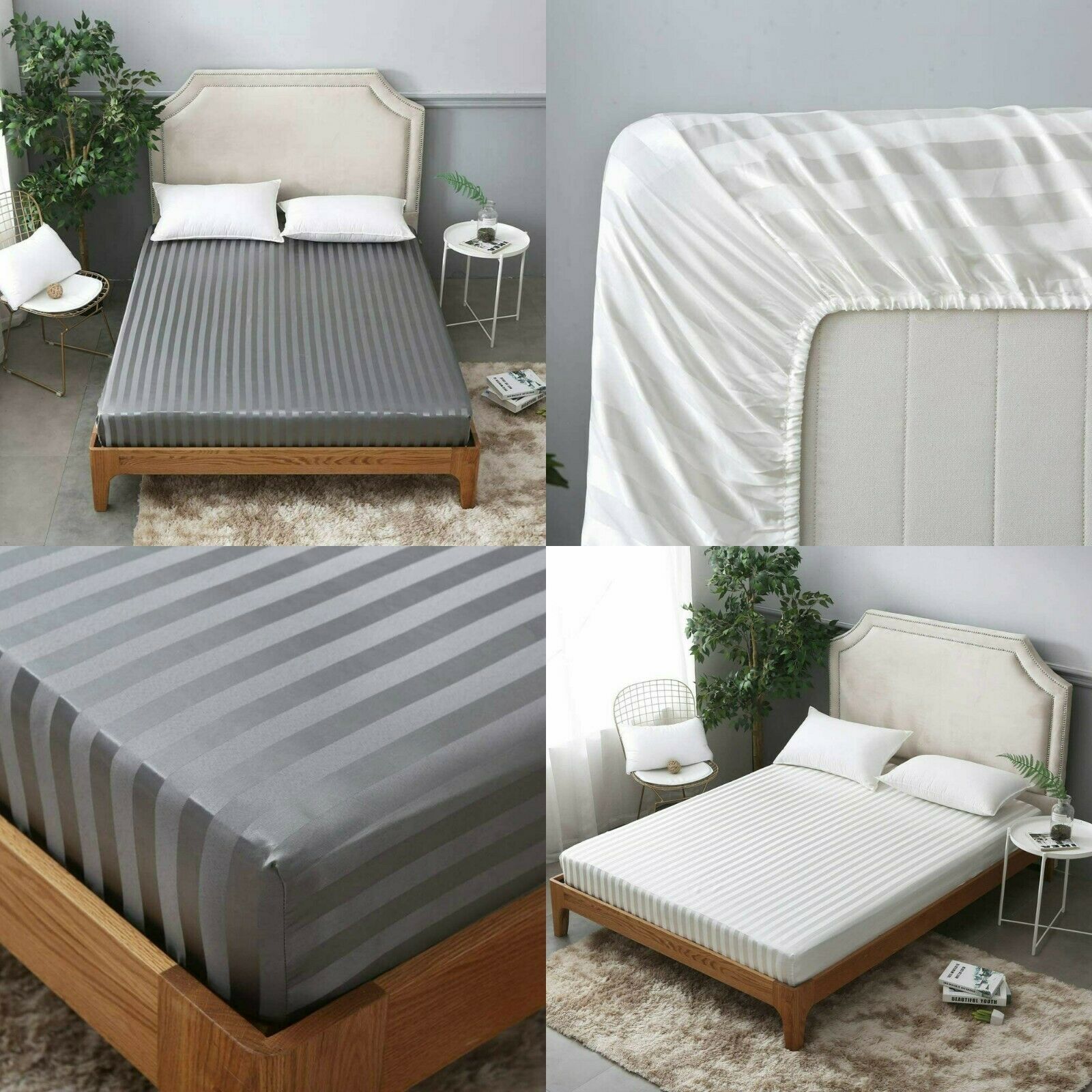 Stripe Fitted Sheet 600 Thread Count 100% Egyptian Cotton Double King Super King Size - Threadnine