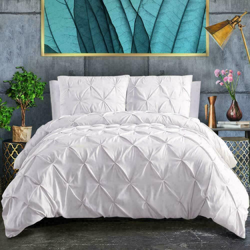 Pin Tuck Duvet Cover with Pillowcases 100% Cotton Bedding Set Single Double King Super King Sizes - Threadnine
