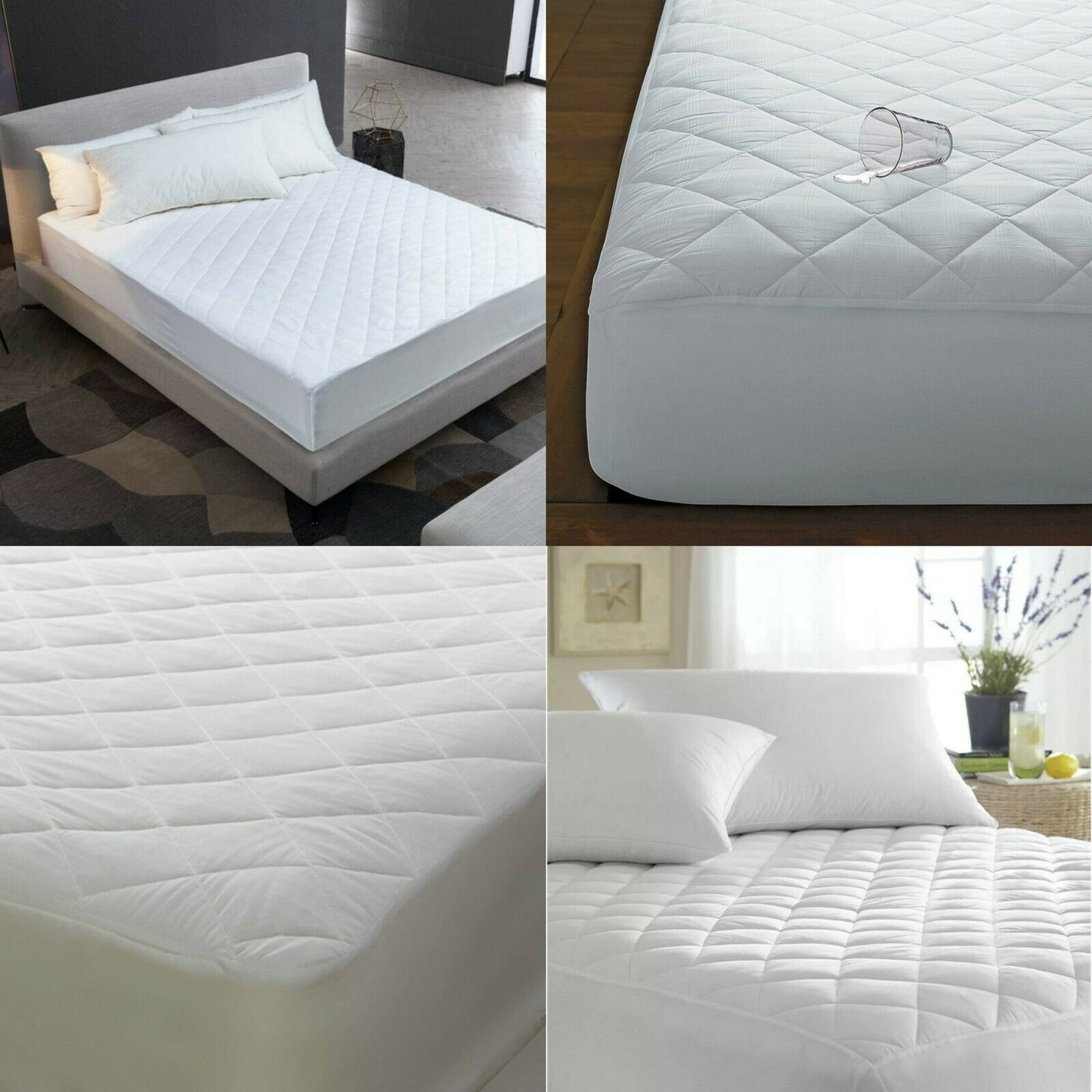 Extra Deep Waterproof Quilted Mattress Protector 100% Cotton Single Double King Super King Size - Threadnine