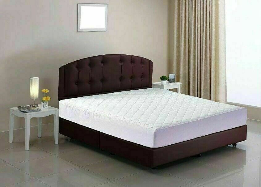 40cm Extra Deep Quilted Mattress Protector 100% Cotton Bedding Cover Single Small Double King Super King Size - Threadnine