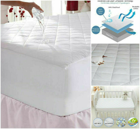 Extra Deep Waterproof Quilted Mattress Protector 100% Cotton Single Double King Super King Size - Threadnine