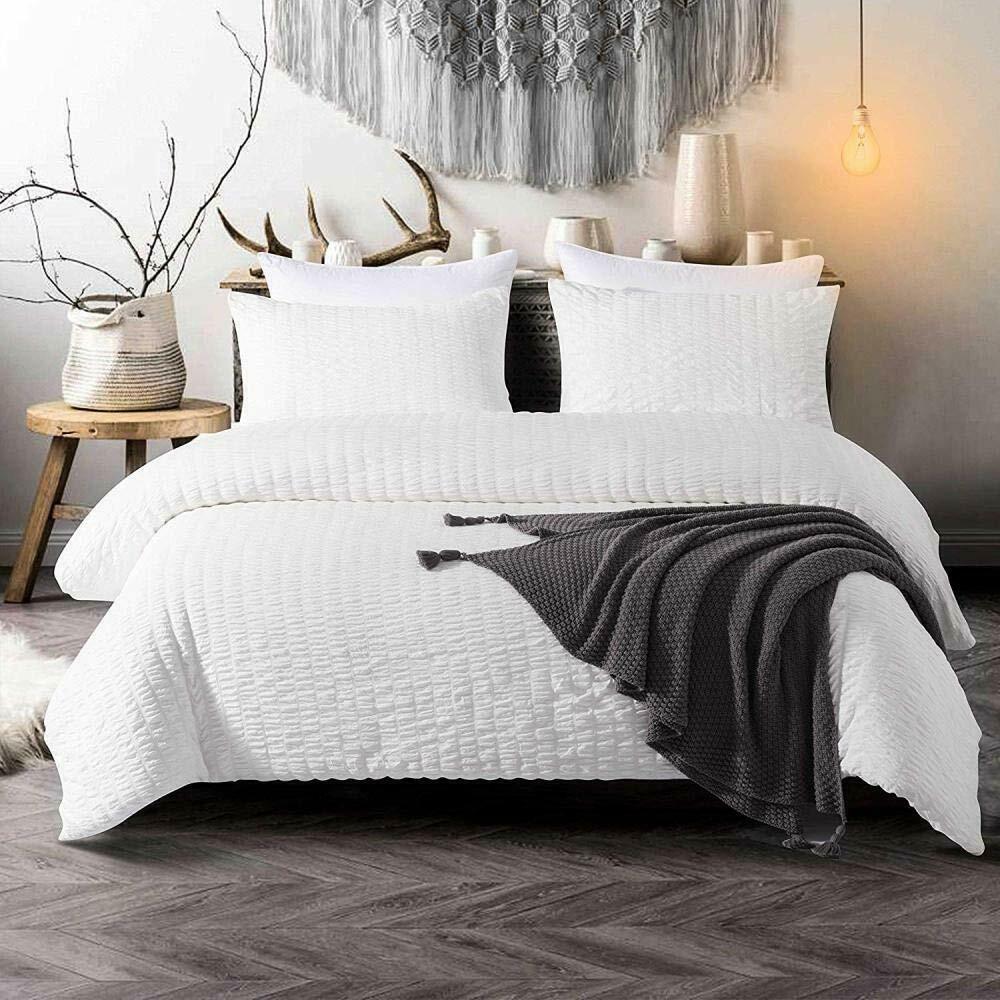 Seersucker Duvet Cover with Pillowcases 100% Egyptian Cotton Bedding Sets - Threadnine