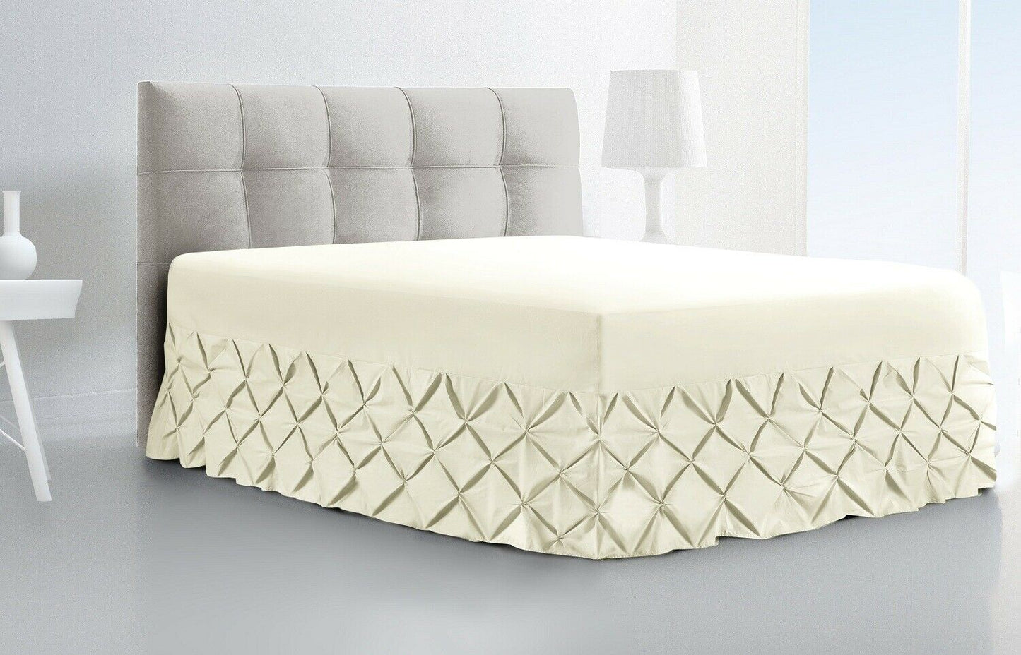 Luxury Pin Tuck Fitted Valance Sheet 100% Cotton Single Double Super King Size - Threadnine