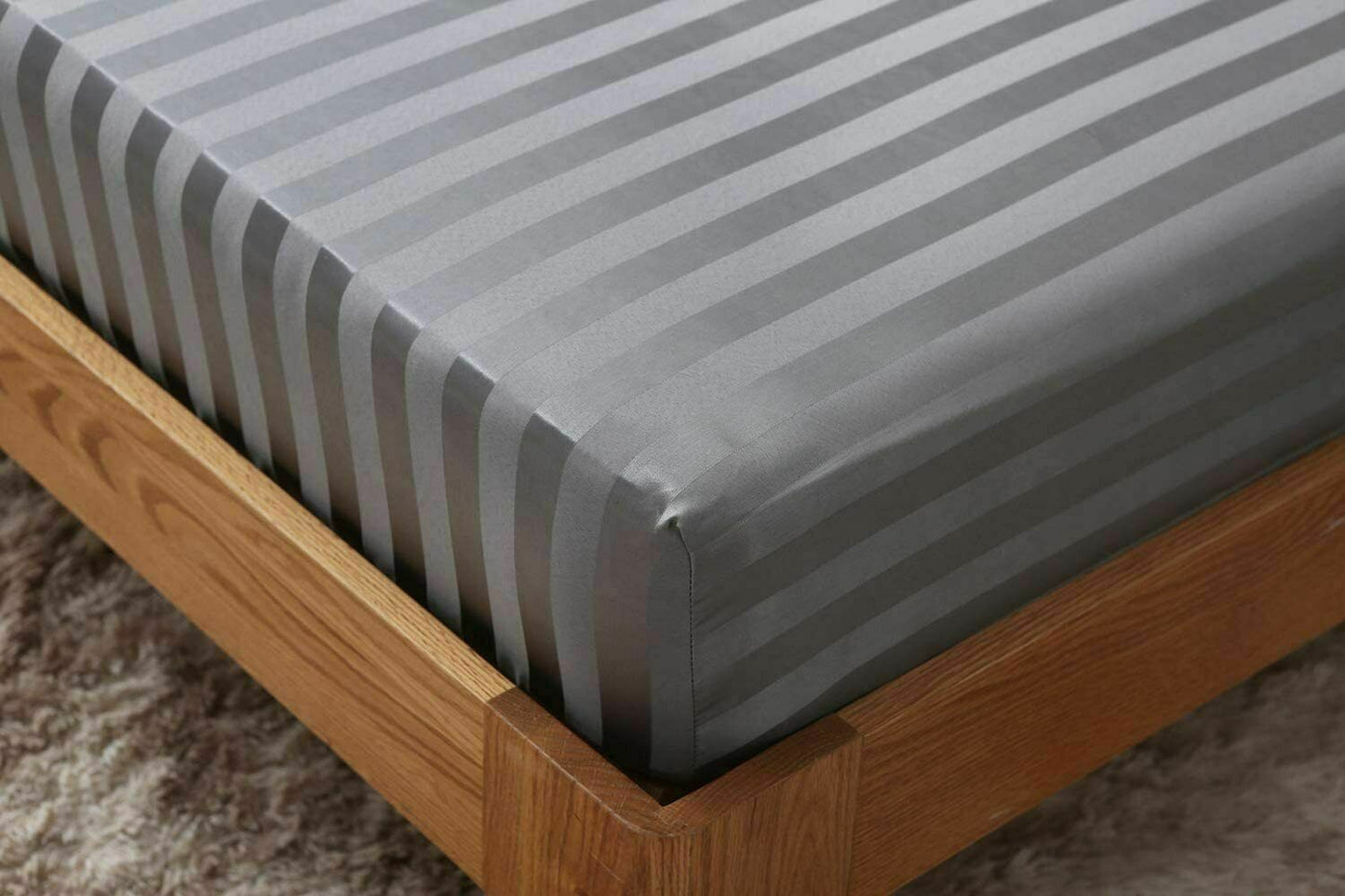 Stripe Fitted Sheet 600 Thread Count 100% Egyptian Cotton Double King Super King Size - Threadnine