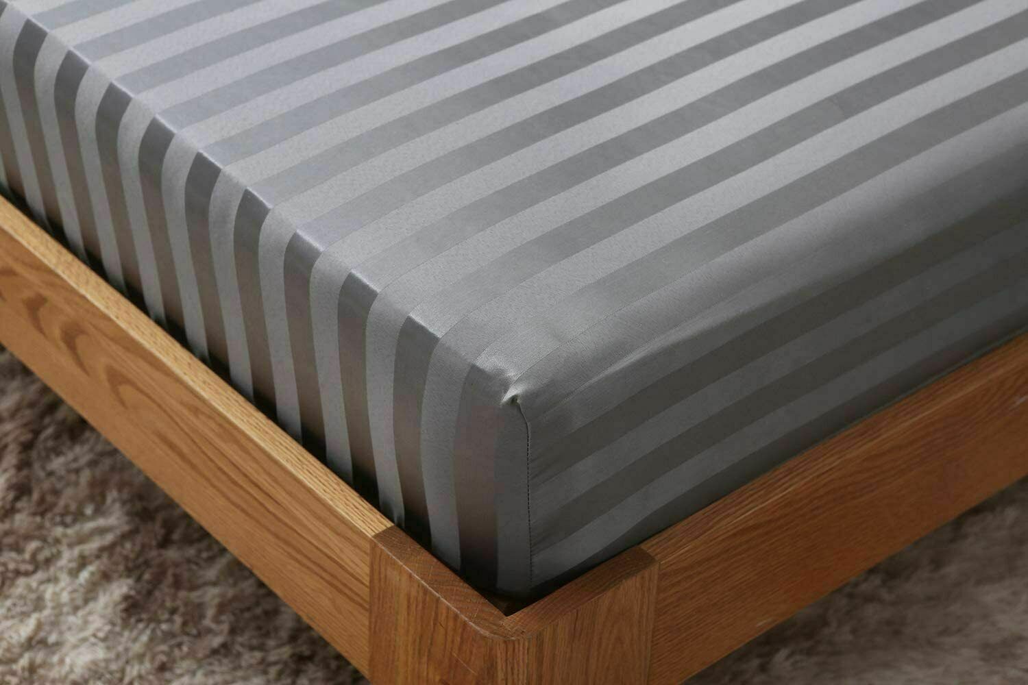 Stripe Fitted Sheet 600 Thread Count 100% Egyptian Cotton Double King Super King Size - Threadnine