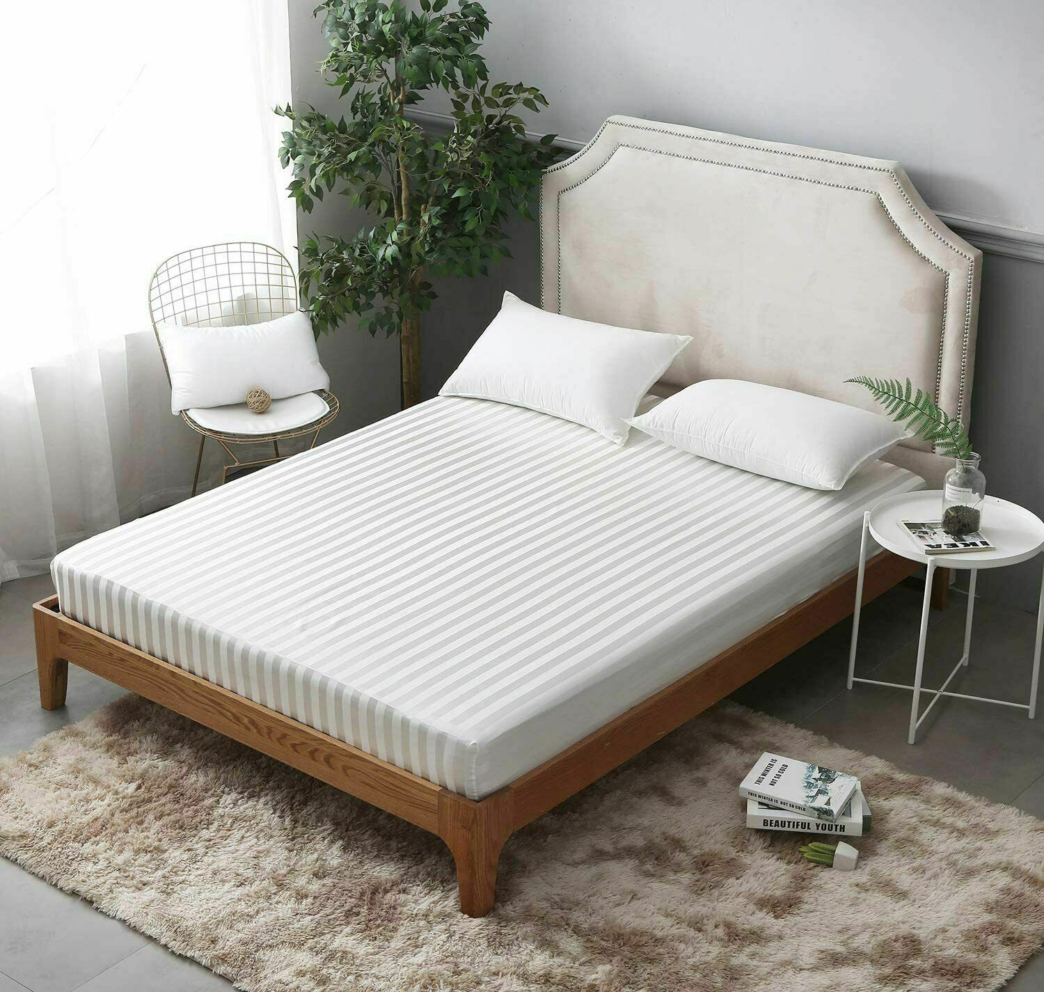 Stripe Fitted Sheet 600 Thread Count 100% Egyptian Cotton Double King Super King Size - Threadnine