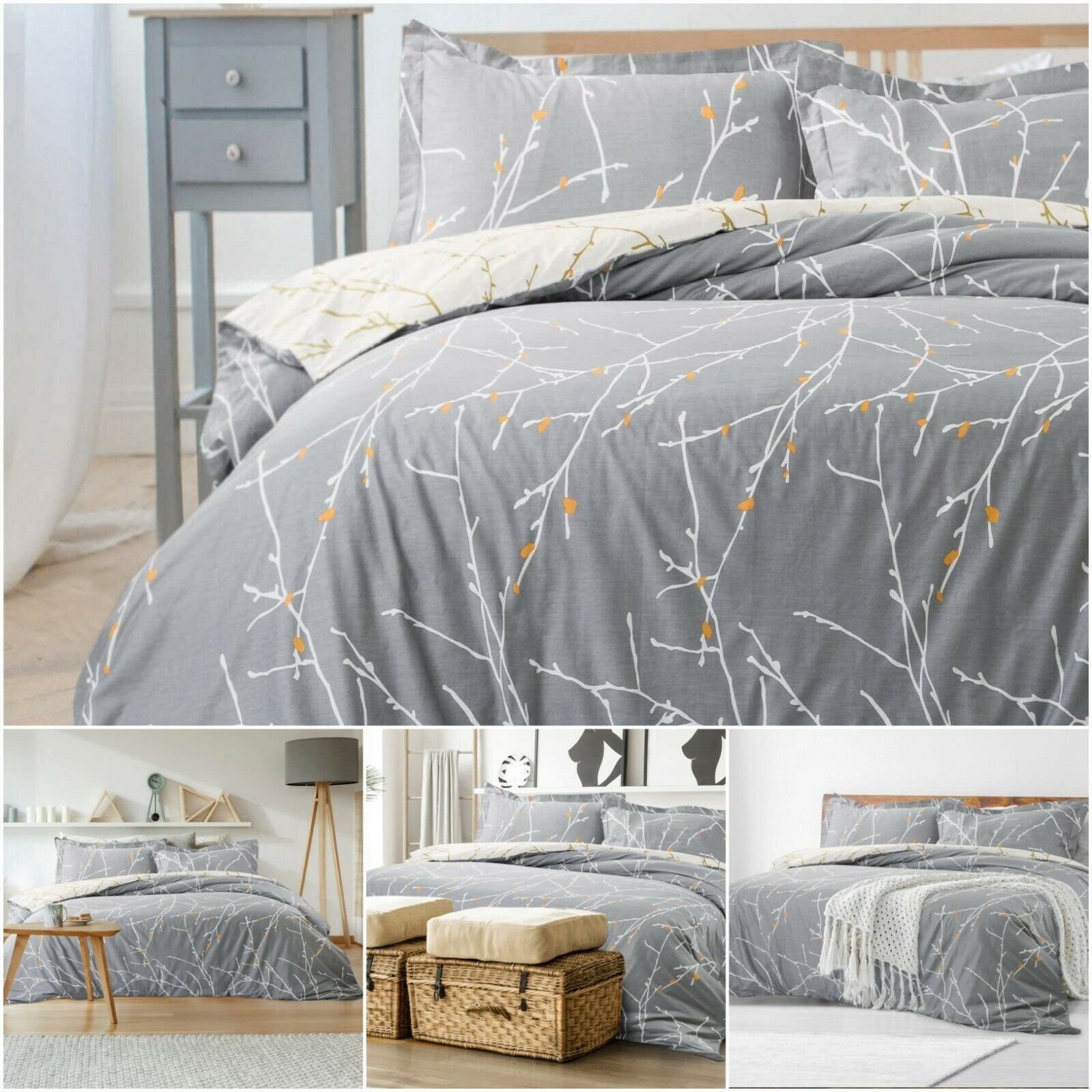 WHITE BRANCHES DUVET COVER 100% EGYPTIAN COTTON QUILT COVERS BEDDING S –  Threadnine