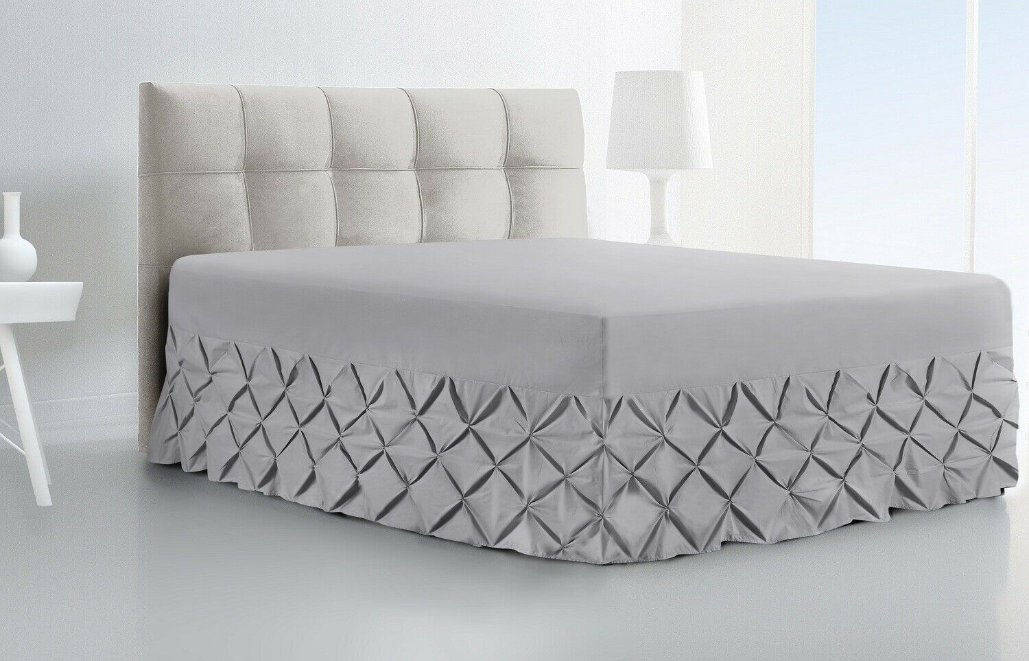 Luxury Pin Tuck Fitted Valance Sheet 100% Cotton Single Double Super King Size - Threadnine