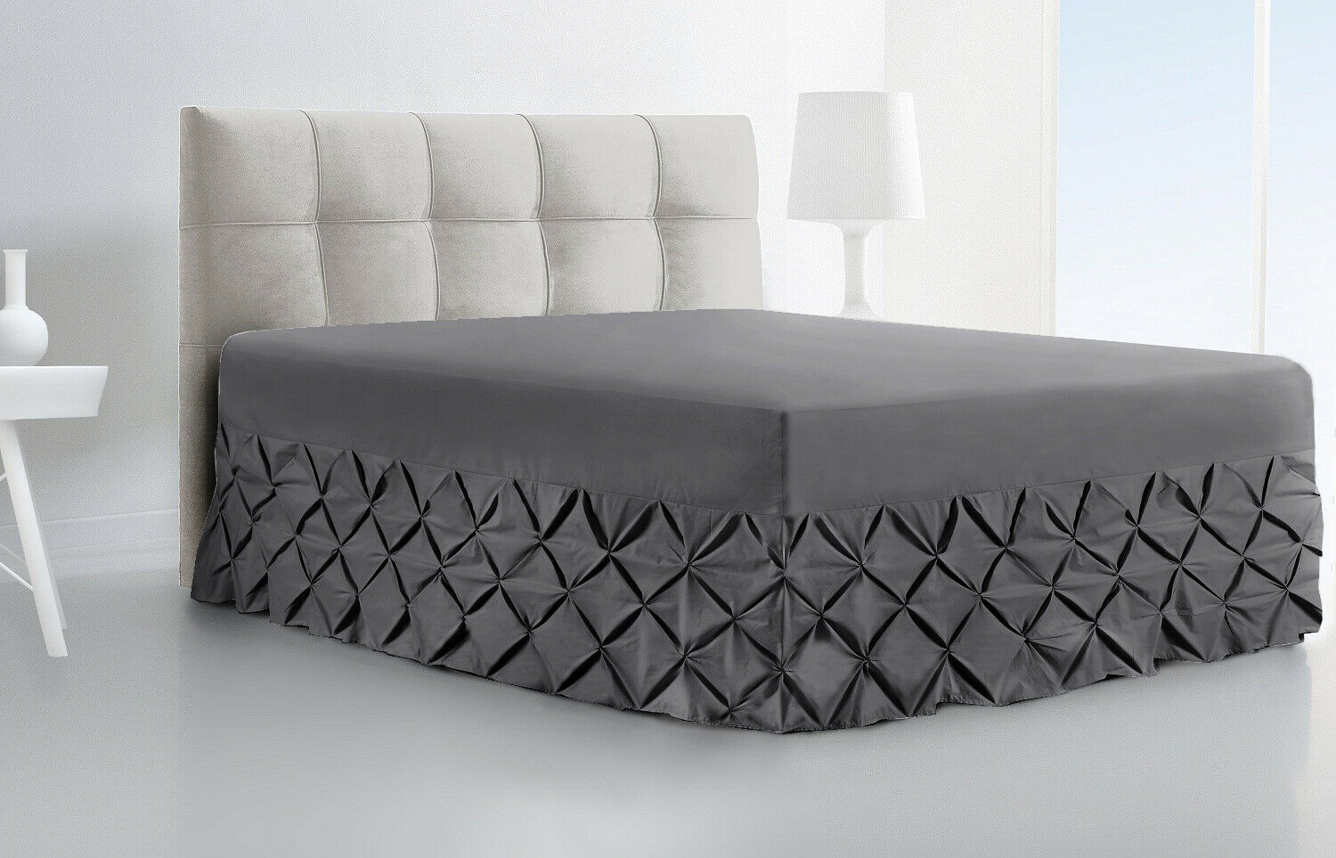 Luxury Pin Tuck Fitted Valance Sheet 100% Cotton Single Double Super King Size - Threadnine