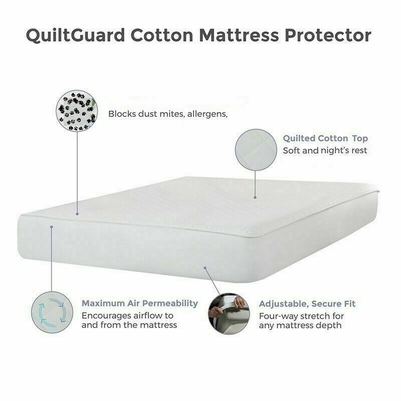 40cm Extra Deep Quilted Mattress Protector 100% Cotton Bedding Cover Single Small Double King Super King Size - Threadnine