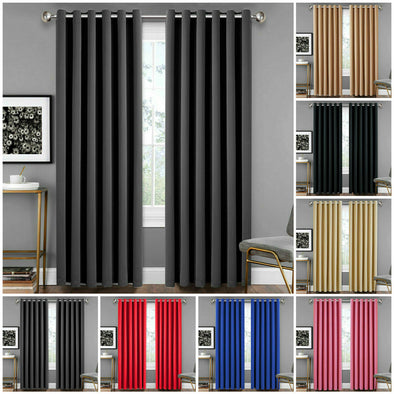 Luxury Dyed Blackout Eyelet Curtains 100% Egyptian Cotton 200 Thread Count Ring Top Curtain Pair - Threadnine