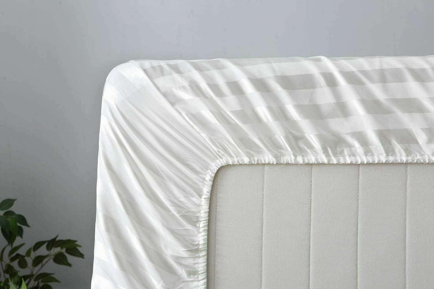 Stripe Fitted Sheet 600 Thread Count 100% Egyptian Cotton Double King Super King Size - Threadnine