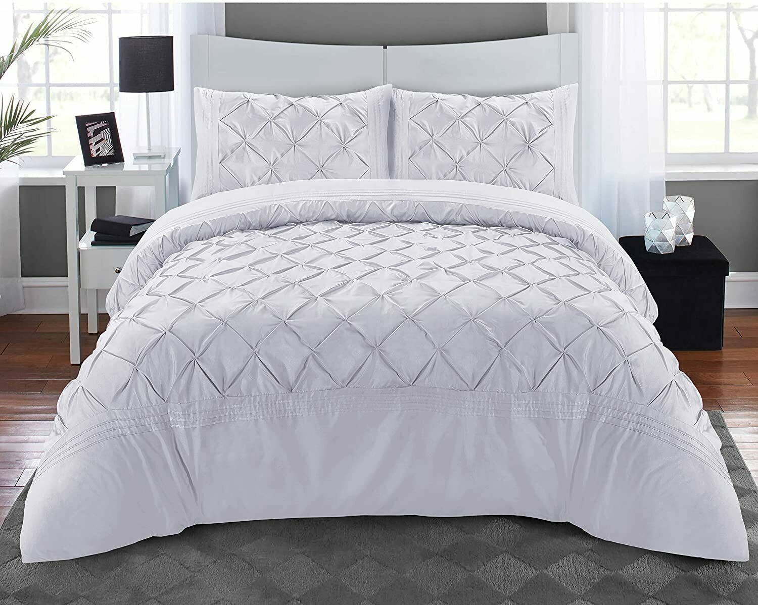 Pin tuck Duvet Set with Pillowcases 100% Microfiber Cotton Quilt Covers Bedding  Set – Threadnine