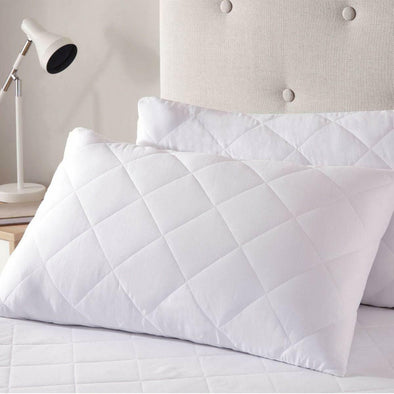 Luxury Quilted Zipped Pillow Protector Soft Pillows Pair 100% Cotton Pack of 4 Covers - Threadnine