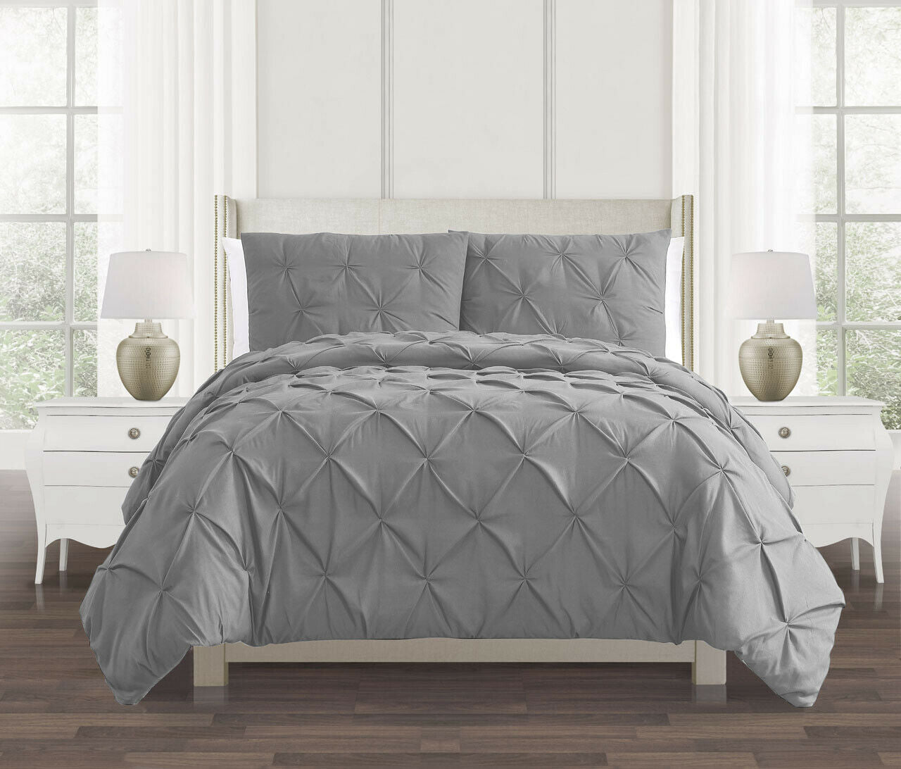 Silver Grey Pin tuck Duvet Cover 100% Cotton Covers Bedding Set Double –  Threadnine