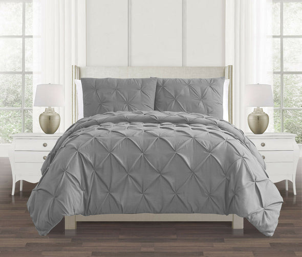 Silver Grey Pin tuck Duvet Cover 100% Cotton Covers Bedding Set Double King Super King Bed Size - Threadnine