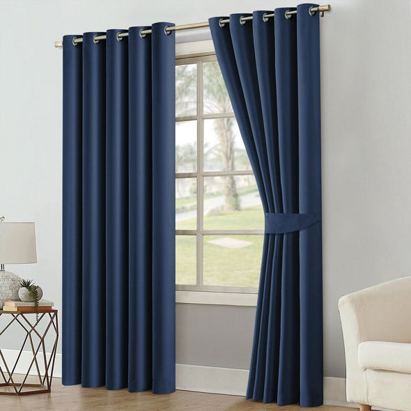 Luxury Dyed Blackout Eyelet Curtains 100% Egyptian Cotton 200 Thread Count Ring Top Curtain Pair - Threadnine