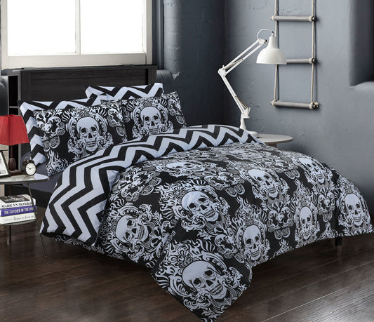 Halloween Baroque Skull Duvet Cover 100% Cotton Reversible Bedding Set Double King Super King Size - Threadnine