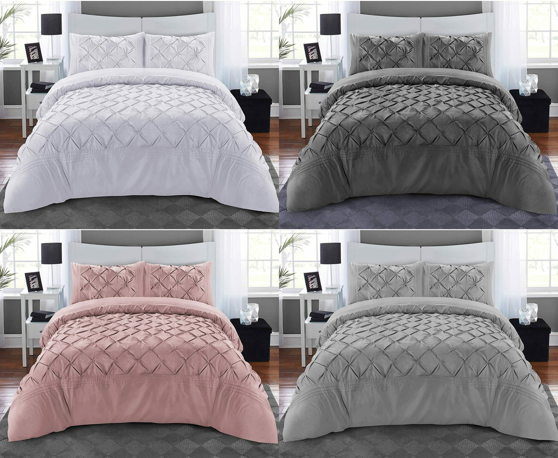 Deluxe Pin Tuck Duvet Cover with Pillow Cases 100% Microfiber Cotton Bedding Set Single Double King Super King Size - Threadnine