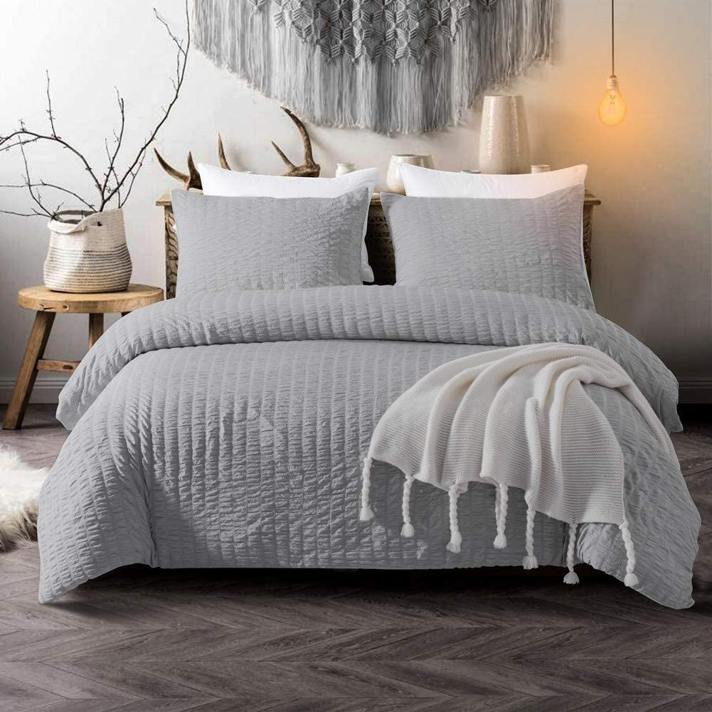 Seersucker Duvet Cover with Pillowcases 100% Egyptian Cotton Bedding Sets - Threadnine